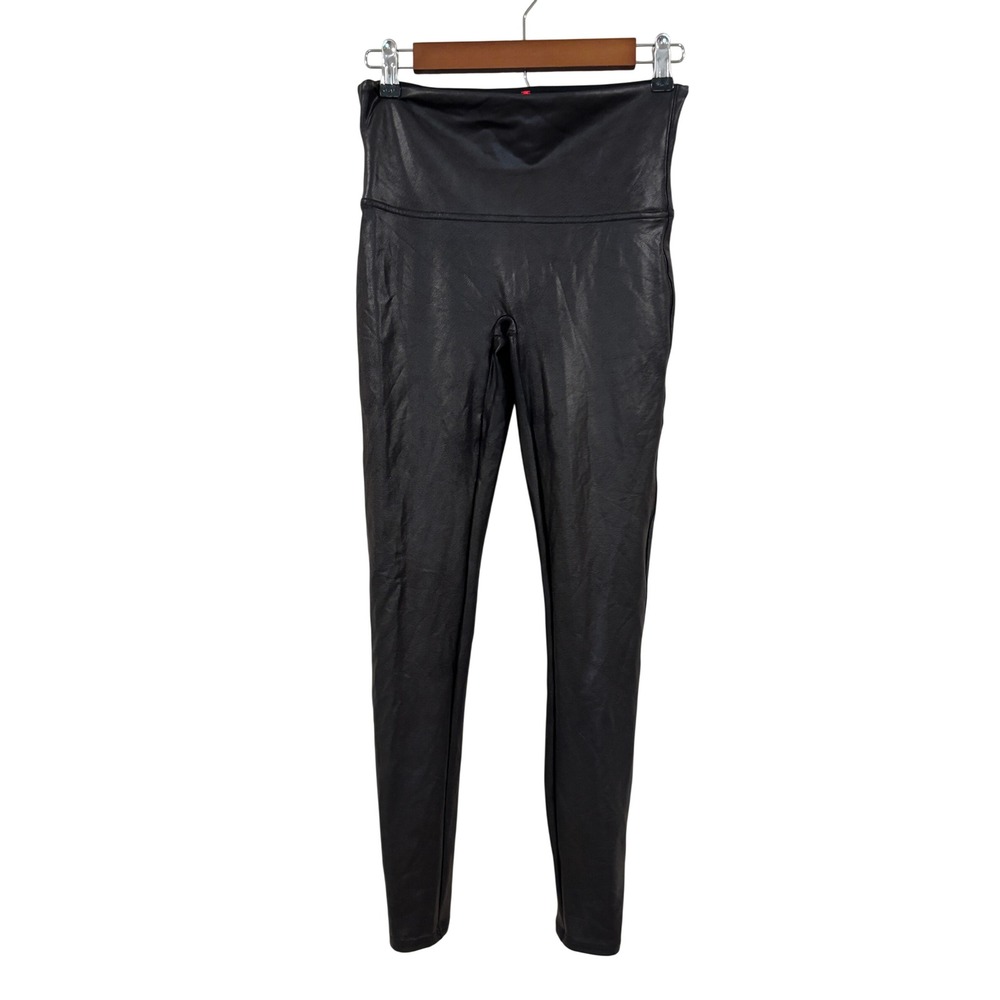 Spanx Faux Leather Leggings Black High Waisted Compression Slimming L